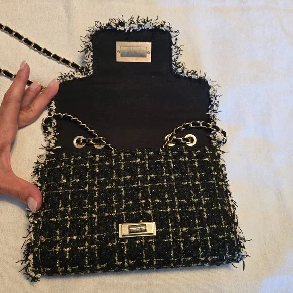 Anthropologie Cristina Sabatini Black White Gold Tweed Brielle Bag Clutch GUC. - Picture 5 of 16